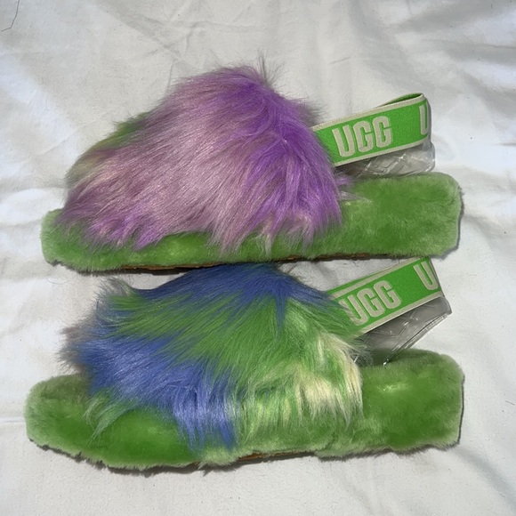 Ugg Australia Womens Green and Yellow Oh Yeah Fluff Sandal Size 8 - Picture 2 of 6